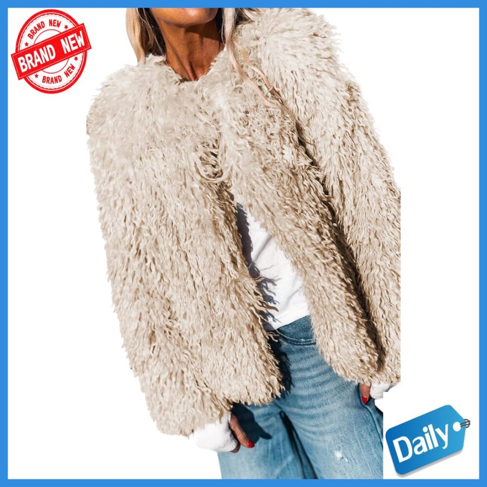 Faux Fur Cropped Jacket Long Sleeve Winter Outerwear Fleece Coat
